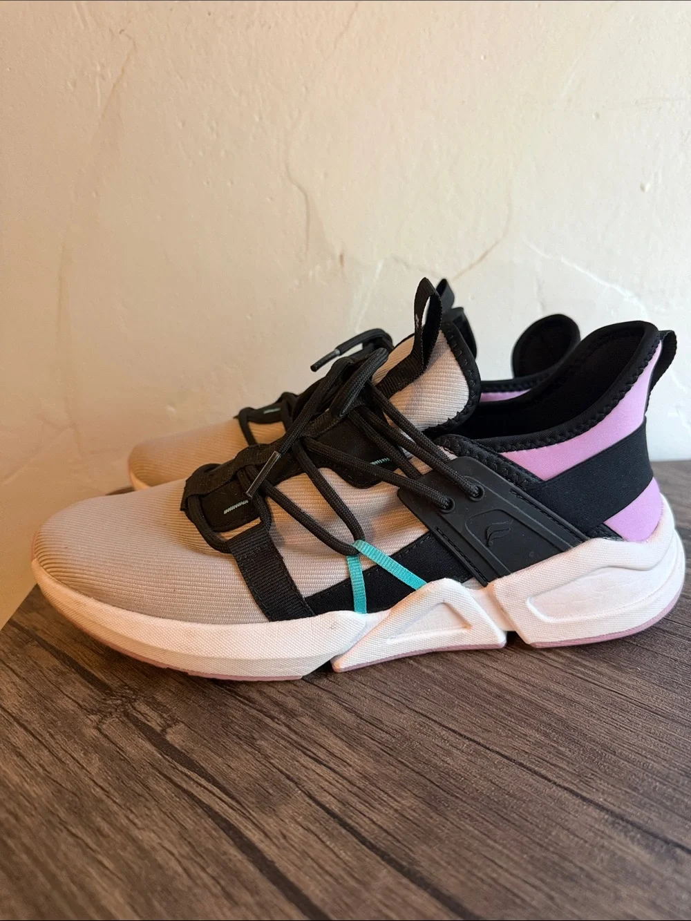 Fabletics Women's Athletic Sneakers in Beige, Black, Pink & Teal Accent